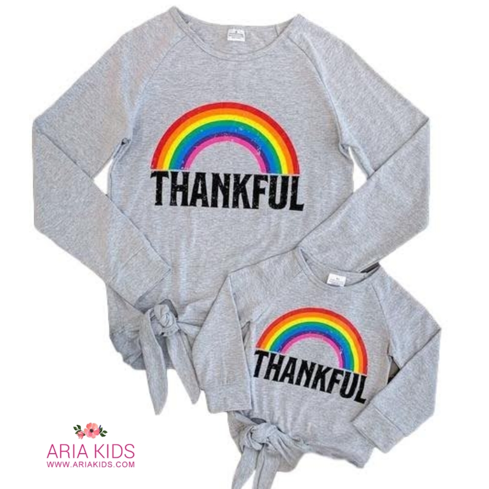 ADULT SIZE - Mommy and Me Thankful Rainbow Long Sleeve Thanksgiving Shirts